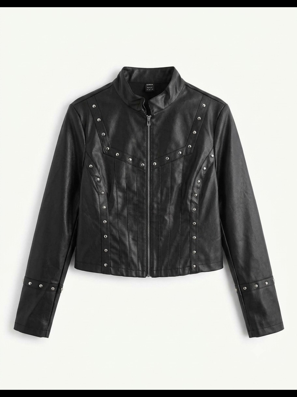 SHEIN Black Studded Faux Leather Moto Jacket
